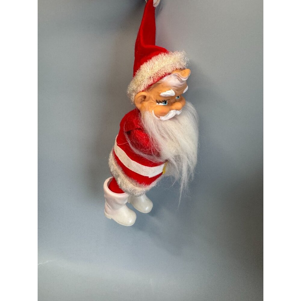 MCM Santa Claus Ornament Rubber Face Felt Spun Cotton Beard White Boots 7 Inch - Picture 9 of 15